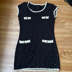 Adorable black knit dress with buttons & sequins